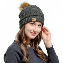 Skullies & Beanies Women Casual Knit Hats Beanie Hat Large Pom Ladies Winter Warm Cap - Army Green - CF18ADO3C0O $6.53