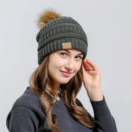 Skullies & Beanies Women Casual Knit Hats Beanie Hat Large Pom Ladies Winter Warm Cap - Army Green - CF18ADO3C0O $6.53