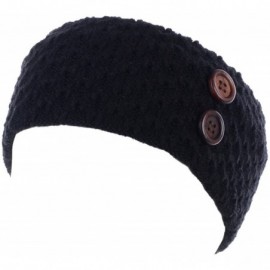 Cold Weather Headbands Womens Chic Cold Weather Enhanced Warm Fleece Lined Crochet Knit Stretchy Fit - Wooden Button Black - ...