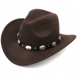 Cowboy Hats Womem Men Wool Blend Western Cowboy Hat Wide Brim Cowgirl Jazz Cap Leather Band - Dark Brown - C2186ICI6TO $26.92