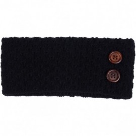 Cold Weather Headbands Womens Chic Cold Weather Enhanced Warm Fleece Lined Crochet Knit Stretchy Fit - Wooden Button Black - ...