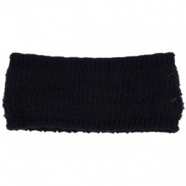 Cold Weather Headbands Womens Chic Cold Weather Enhanced Warm Fleece Lined Crochet Knit Stretchy Fit - Wooden Button Black - ...