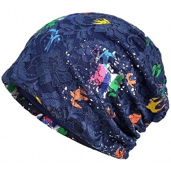 Baseball Caps Chemo Caps Sleeping Beanie Women Lace Flower Soft Turban Skull Cap - Navy - CU18HCO5QQC $7.23