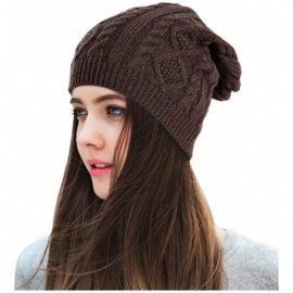 Skullies & Beanies Chunky Knit Beanie Stretch Unisex Braided Cable Slouchy Winter Hats Skip Cap - Coffee - C1187EWT5RI $9.03