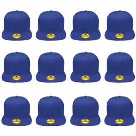 Baseball Caps Plain Blank Flat Brim Adjustable Snapback Baseball Caps Wholesale LOT 12 Pack - Royal - CG182LKC3OI $27.25