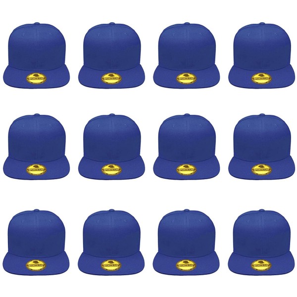 Baseball Caps Plain Blank Flat Brim Adjustable Snapback Baseball Caps Wholesale LOT 12 Pack - Royal - CG182LKC3OI $27.25