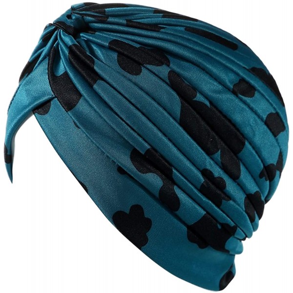 Skullies & Beanies Shiny Turban Hat Headwraps Twist Pleated Hair Wrap Stretch Turban - Blue Green Camouflage - CZ199IHTMAC $9.00