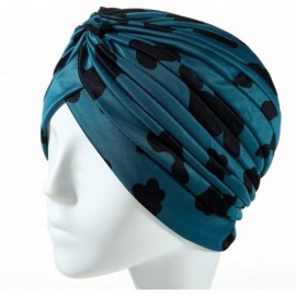 Skullies & Beanies Shiny Turban Hat Headwraps Twist Pleated Hair Wrap Stretch Turban - Blue Green Camouflage - CZ199IHTMAC $9.00