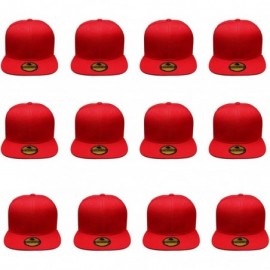 Baseball Caps Plain Blank Flat Brim Adjustable Snapback Baseball Caps Wholesale LOT 12 Pack - Red - CF17YQXDG22 $22.39