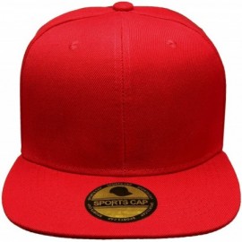 Baseball Caps Plain Blank Flat Brim Adjustable Snapback Baseball Caps Wholesale LOT 12 Pack - Red - CF17YQXDG22 $22.39