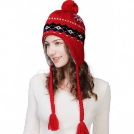 Skullies & Beanies Women Knit Beanie Snow Winter Hat Ski Cap with Pom for Girl Cold Weather 54-60cm - 16204-red - CU18ZD4SG2A...