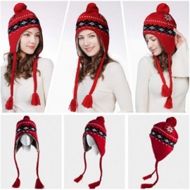 Skullies & Beanies Women Knit Beanie Snow Winter Hat Ski Cap with Pom for Girl Cold Weather 54-60cm - 16204-red - CU18ZD4SG2A...