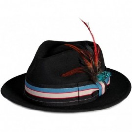 Fedoras Pmw89 Pmoa Wool Felt Fedora with Multi Feather Trim - Black - CZ11G0J7D57 $14.02