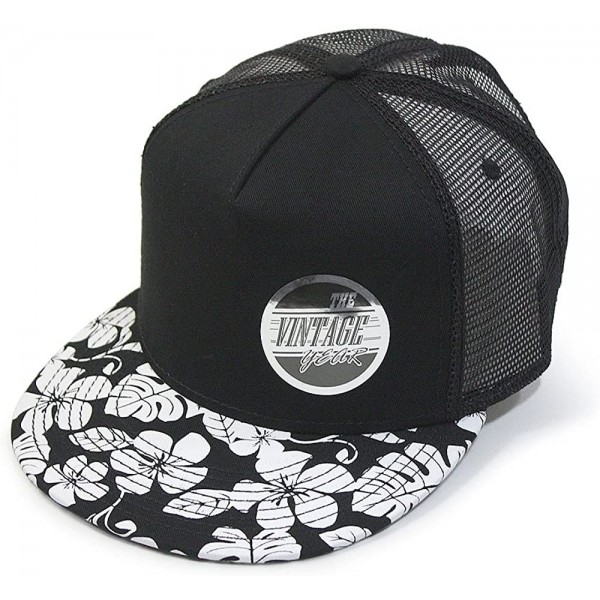 Baseball Caps Premium Floral Hawaiian Cotton Twill Adjustable Snapback Hats Baseball Caps - Flower/Black/Black Mesh - CA124LA...