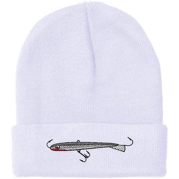 Skullies & Beanies Custom Beanie for Men & Women Sport Ice Fishing Jig Embroidery Skull Cap Hat - White - CC18ZS487A7 $9.86