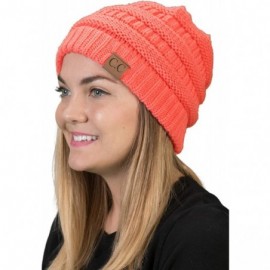 Skullies & Beanies Solid Ribbed Beanie Slouchy Soft Stretch Cable Knit Warm Skull Cap - Coral - CX12BDDB049 $9.59