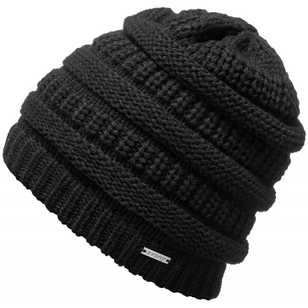 Skullies & Beanies Knitted Beanie Hat for Women & Men - Deliciously Soft Chunky Beanie - Black - CQ18N0MWATO $8.40