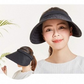 Sun Hats Women's Summer Foldable Straw Sun Visor w/Cute Bowtie UPF 50+ Packable Wide Brim Roll-Up Visor Beach Hat - C719682R5...