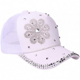Baseball Caps Rhinestone Flower Ponytail Baseball Cap Adjustable Hat Sun Visor Hat for Women Girls - White - CZ18EZM7T3Q $20.17
