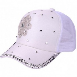 Baseball Caps Rhinestone Flower Ponytail Baseball Cap Adjustable Hat Sun Visor Hat for Women Girls - White - CZ18EZM7T3Q $10.09