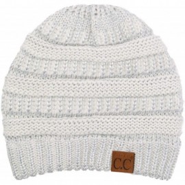 Skullies & Beanies Women's Thick Soft Knit Beanie Cap Hat - Metallic Ivory/Silver - CZ192LWEG8E $9.35