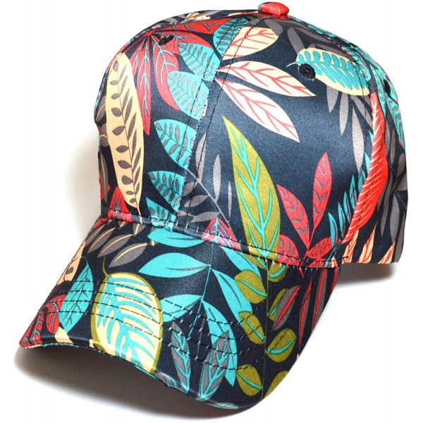 Baseball Caps Flower Printed 100% Cotton Floral Hawaiian Adjustable Curved Visor Baseball Cap Hats - Black & Teal - CK185GUHI...