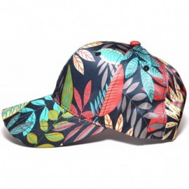 Baseball Caps Flower Printed 100% Cotton Floral Hawaiian Adjustable Curved Visor Baseball Cap Hats - Black & Teal - CK185GUHI...