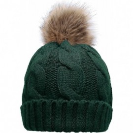 Skullies & Beanies Women's Winter Ribbed Knit Faux Fur Pompoms Chunky Lined Beanie Hats - A Twist Dark Green - C1184RONXL4 $1...