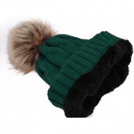 Skullies & Beanies Women's Winter Ribbed Knit Faux Fur Pompoms Chunky Lined Beanie Hats - A Twist Dark Green - C1184RONXL4 $1...