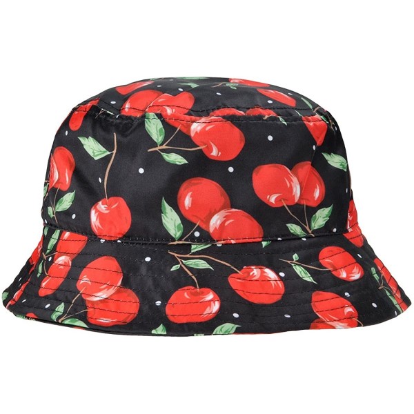 Bucket Hats Unisex Cute Print Bucket Hat Summer Fisherman Cap - Cherry - Black - CM11XKDQA9Z $15.98