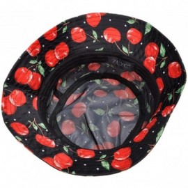 Bucket Hats Unisex Cute Print Bucket Hat Summer Fisherman Cap - Cherry - Black - CM11XKDQA9Z $15.98