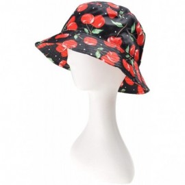 Bucket Hats Unisex Cute Print Bucket Hat Summer Fisherman Cap - Cherry - Black - CM11XKDQA9Z $15.98