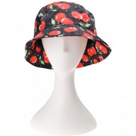 Bucket Hats Unisex Cute Print Bucket Hat Summer Fisherman Cap - Cherry - Black - CM11XKDQA9Z $15.98