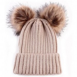 Skullies & Beanies Women Winter Chunky Knit Double Pom Pom Beanie Hats Cozy Warm Slouchy Hat - Khaki - C6188RA2CTD $20.50