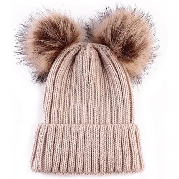 Skullies & Beanies Women Winter Chunky Knit Double Pom Pom Beanie Hats Cozy Warm Slouchy Hat - Khaki - C6188RA2CTD $12.74