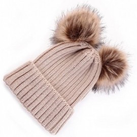 Skullies & Beanies Women Winter Chunky Knit Double Pom Pom Beanie Hats Cozy Warm Slouchy Hat - Khaki - C6188RA2CTD $12.74