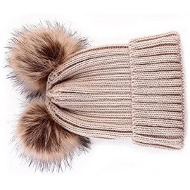 Skullies & Beanies Women Winter Chunky Knit Double Pom Pom Beanie Hats Cozy Warm Slouchy Hat - Khaki - C6188RA2CTD $12.74
