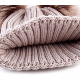 Skullies & Beanies Women Winter Chunky Knit Double Pom Pom Beanie Hats Cozy Warm Slouchy Hat - Khaki - C6188RA2CTD $12.74