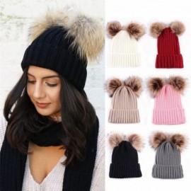 Skullies & Beanies Women Winter Chunky Knit Double Pom Pom Beanie Hats Cozy Warm Slouchy Hat - Khaki - C6188RA2CTD $12.74