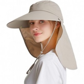 Sun Hats Women's Sun Cap UPF+50 Detachable Face Mask Neck Flap Visor Hat Wide Brim UV Sun Protection Hiking Hats - Khaki - CE...