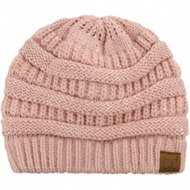 Skullies & Beanies Women's Sparkly Sequins Warm Soft Stretch Cable Knit Beanie Hat - Indi Pink - CA18IQGK8ZI $14.27