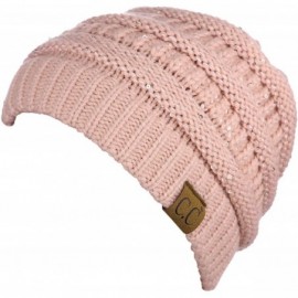 Skullies & Beanies Women's Sparkly Sequins Warm Soft Stretch Cable Knit Beanie Hat - Indi Pink - CA18IQGK8ZI $14.27