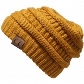 Skullies & Beanies Unisex Plain CC Beanie Cap Warm Thick Bubble Knit Winter Ski Hat - Mustard - CL18IKDSS6R $23.43