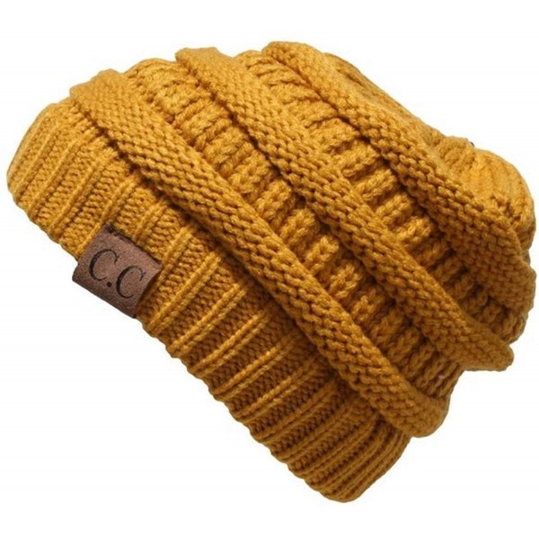 Skullies & Beanies Unisex Plain CC Beanie Cap Warm Thick Bubble Knit Winter Ski Hat - Mustard - CL18IKDSS6R $12.48