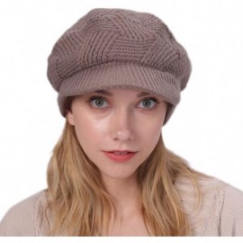 Newsboy Caps Women Warm Caps Beret Newsboy Winter Cap Snow Ski Outdoor Twist Knitted Hat with Visor - B-khaki - C118Z62GDHO $...