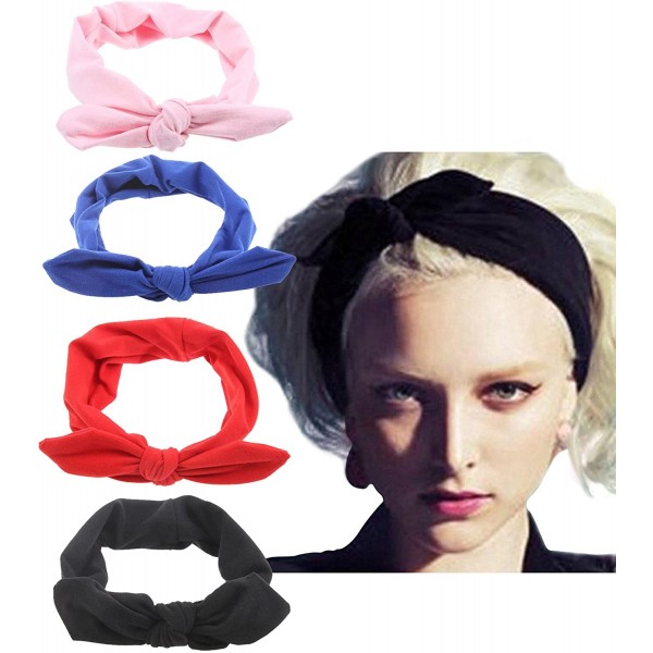 Headbands 4 Pack Women Headband Boho Floal Style Criss Cross Head Wrap Hair Band - Set4-rabbit Ear - CZ17YR64706 $11.46