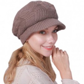 Newsboy Caps Women Warm Caps Beret Newsboy Winter Cap Snow Ski Outdoor Twist Knitted Hat with Visor - B-khaki - C118Z62GDHO $...