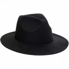 Fedoras Women's Wide Brimmed Wool Felt Floppy Hat Vintage Women Warm Fedora Hats Jazz Hat Caps - Black - CK19395D8ZR $10.63