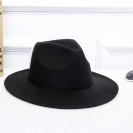 Fedoras Women's Wide Brimmed Wool Felt Floppy Hat Vintage Women Warm Fedora Hats Jazz Hat Caps - Black - CK19395D8ZR $10.63