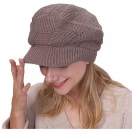 Newsboy Caps Women Warm Caps Beret Newsboy Winter Cap Snow Ski Outdoor Twist Knitted Hat with Visor - B-khaki - C118Z62GDHO $...